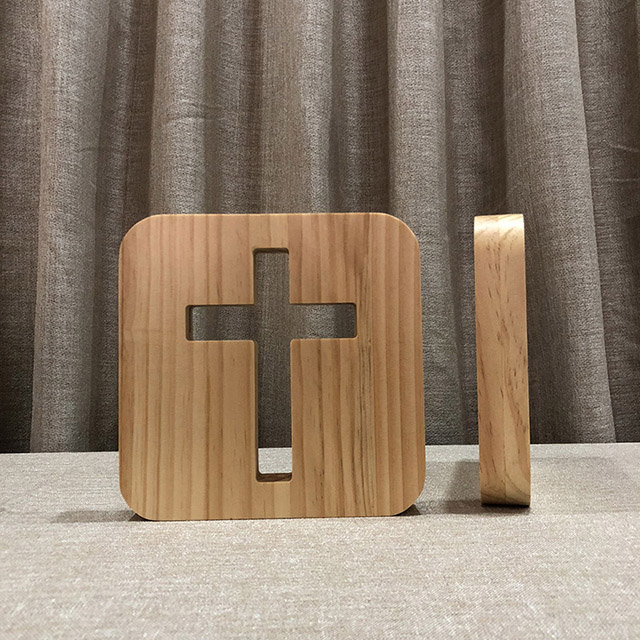 Home Ornaments Warm Yellow Light Hollow Cross Wood Lamp 