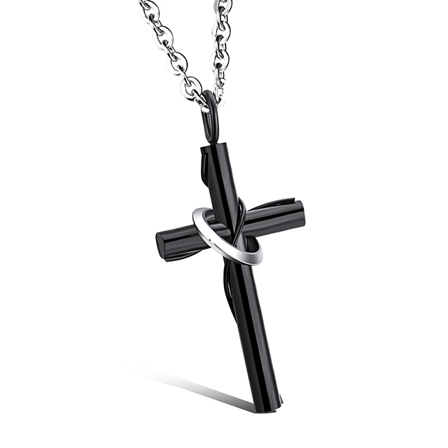 Black Gold Stainless Cross Christian Necklace For Couples