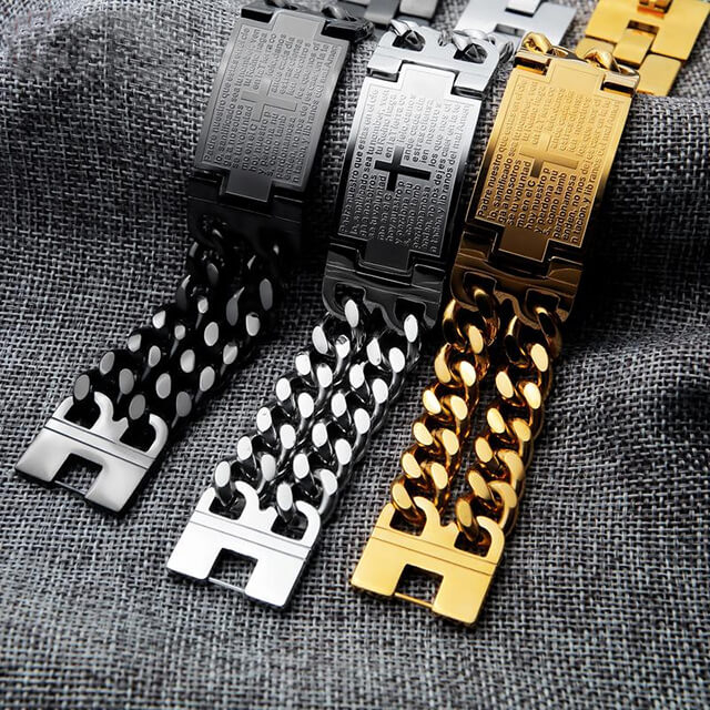 Black Gold Steel Stainless Christian Bracelet For Guys