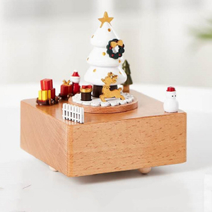 Home Decor Wooden Christmas Tree Christian Music Box