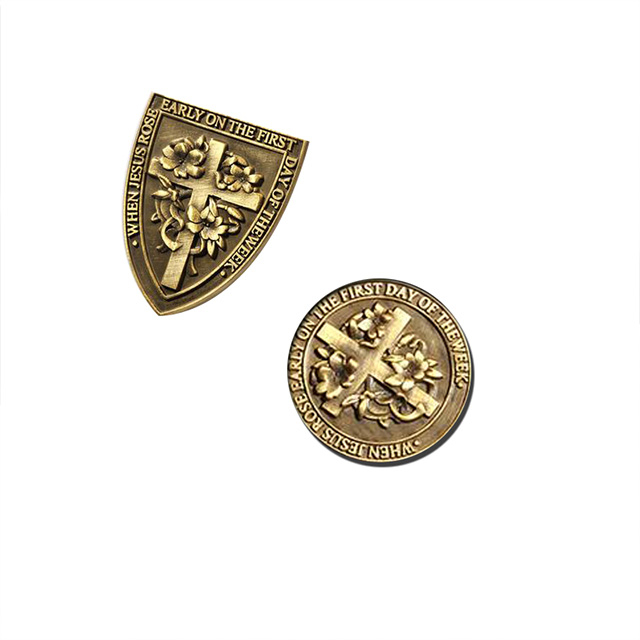 Elegant Copper Colored Badge Collar Pin Christian Brooch