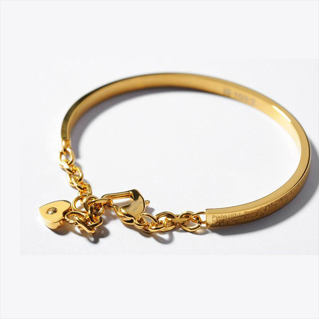 Fine Steel Charm K Gold Zircon Christian Bangle