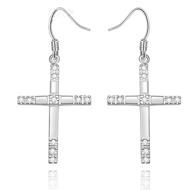 Classic Copper Silver Plated Excellent Cross Christian Eardrop